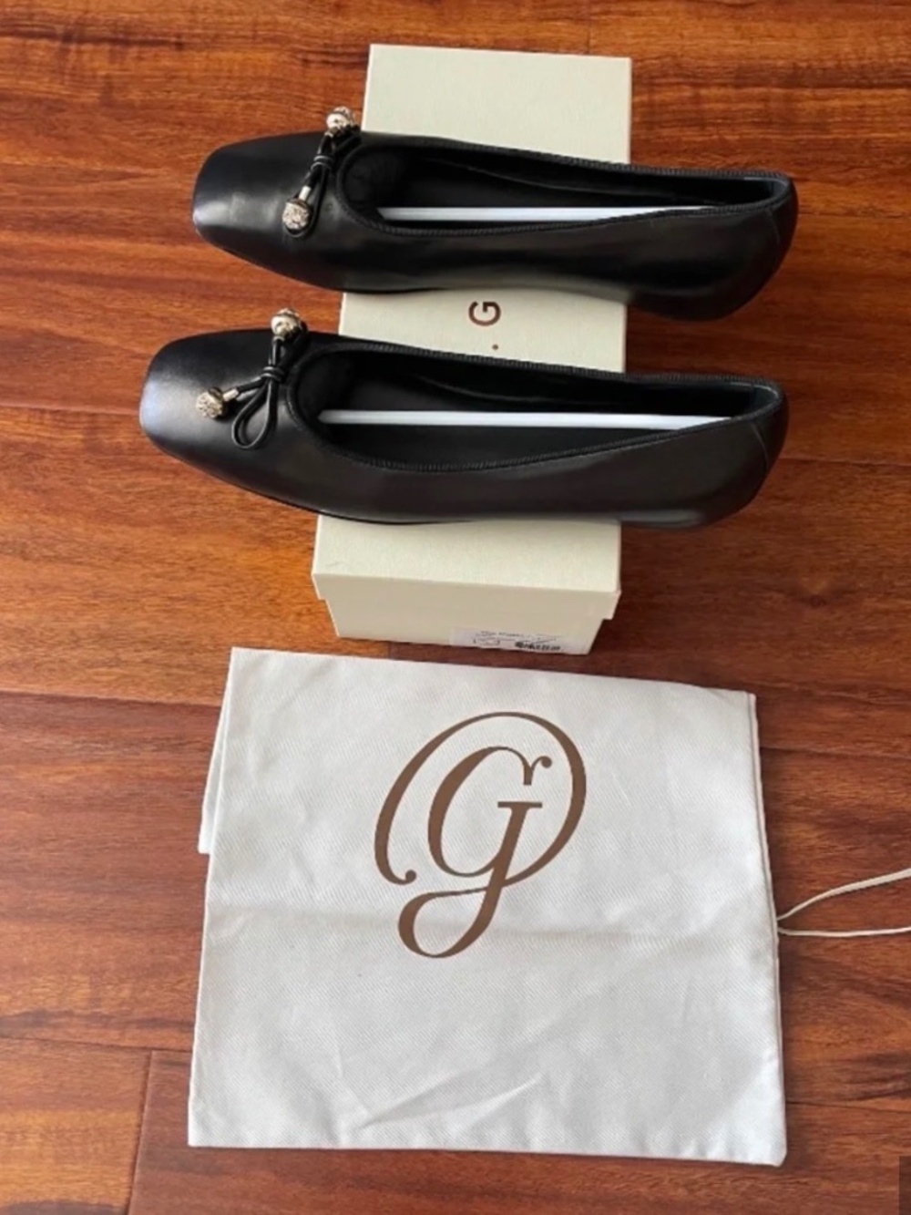 *NEW* M.Gemi Black Leather Ballet Flats with Crystal Bow Detail, Size 40/9